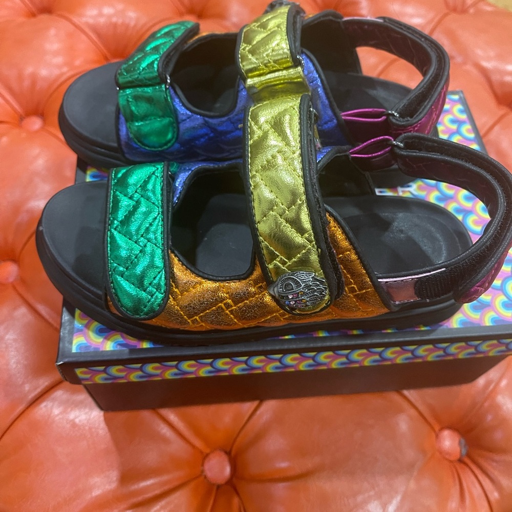 Kurt Geiger Green and Blue Sporty Sandals with Metallic Straps